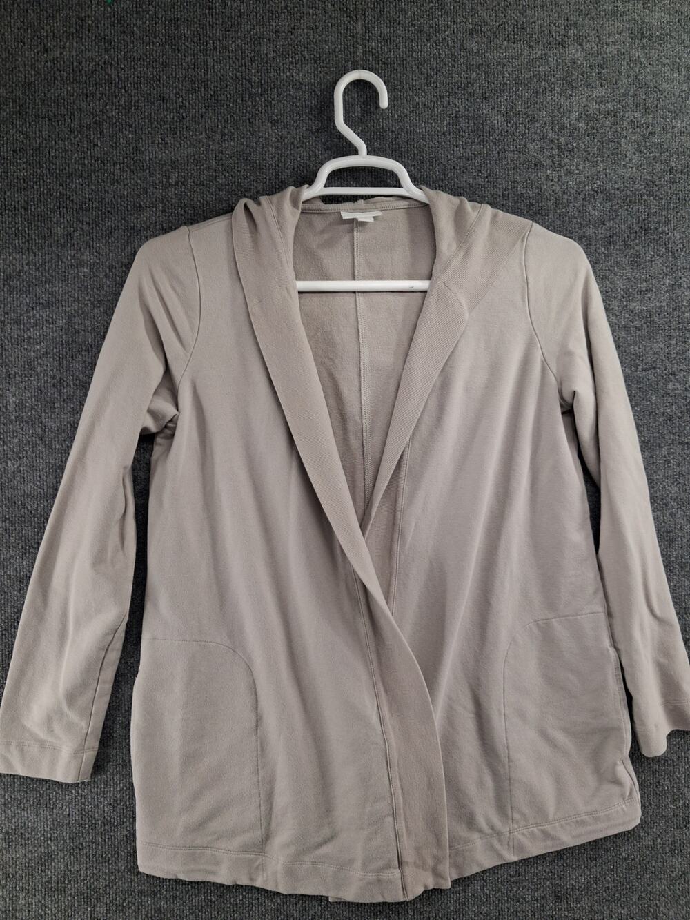 Pure Jill J Jill Open Front Hooded Cardigan Womens Medium Gray Pockets